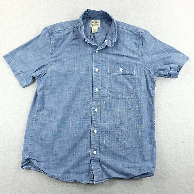 LL Bean Shirt Mens Small Blue Cotton Chambray Short Sleeve Button Front Casual • $16.40