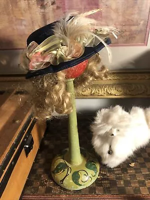 Antique Style Vintage Young Lady Doll Mohair Wig & Hat • $24.99