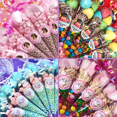£2 • Buy Pre Filled Girls Party Sweet Cones / Party Bags / Mermaid / Unicorn / Disco