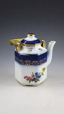 1999 Enesco Corp. Individual Tea Pot With Brass/Metal Handle Floral Cobalt &Gold • $1.99