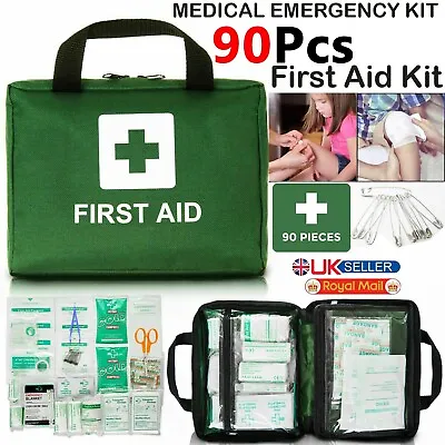 90 Piece First Aid Kit Emergency Medical Bag Travel Car Home Taxi Work Workplace • £9.99