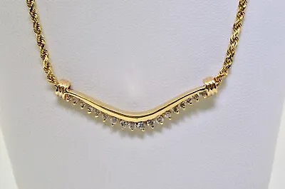 14k Vintage Yellow Gold And Diamond V Shape Rope Neckalce. • $800