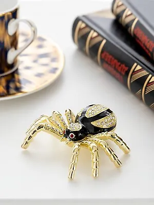 Keren Kopal Black Tarantula Spider Trinket Box Decorated With Austrian Crystals • $59