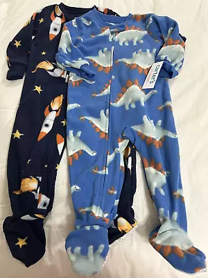 Carter's Just One You Toddler Boys 2pk Dinos Spaceships Fleece Footed Pajama 12M • $12.99