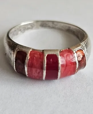 Vintage Old Pawn Sterling Zuni Inlay Carnelian Coral Goldstone Ring Size 7.25 • $59.99