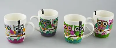 New Bone China Mugs Set Of 4 Owl Design Tea Coffee Home Kitchen Office Cups • £12.99