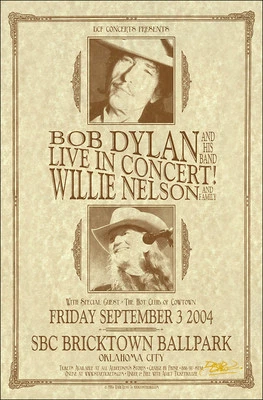 $20 • Buy BOB DYLAN WILLIE NELSON Original Signed 2004 Oklahoma City Concert Poster