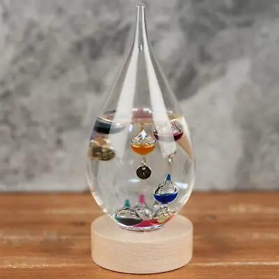 Widdop Beautiful Glass Tear Drop Design Galileo Thermometer On Small Wood Stand • £36.99