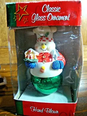 Vintage Hand Blown 3  Glass Ornament 'Snowman Chef' Multicolor Home Decor    606 • $8.99