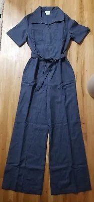 NOS Vintage 1970s Womens SEARS Polyester Denim-Look Size 15 Zip SS Jumpsuit • $125