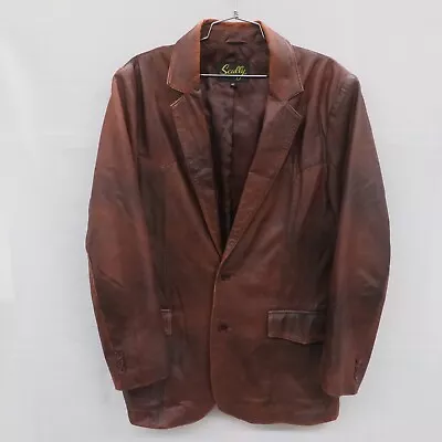 Scully Brown Leather Blazer Jacket 2 Button Front Lined Western Mens Size 40 • $59.99