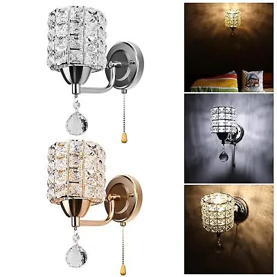 E26/E27 Crystal Wall Lamp Wall Light Sconces Lighting Fixture Pull Chain • £19.01