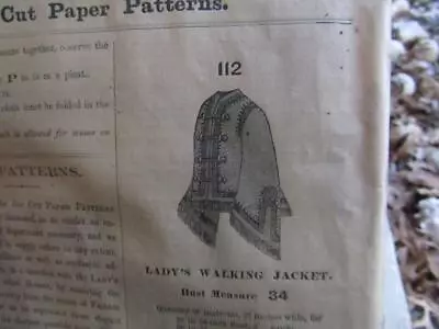 Original Antique Mid 1800s Frank Leslie's Ladys Journal Cut Paper Sewing Pattern • $49.99