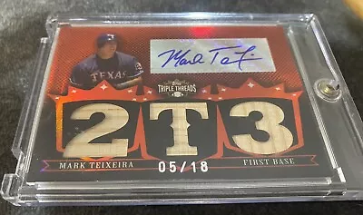2006 Topps Triple Threads Mark Teixeira Game Used Autograph Card # 5/18 • $19.99