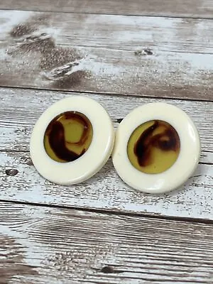 Vintage Lucite Ivory & Tortoise Amber Round Post Earrings ~ Retro Fun! • $14.95