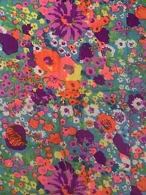 Vintage 70s Impressionist Floral Cotton Barkcloth Soft Fabric 39x27” • $19.99