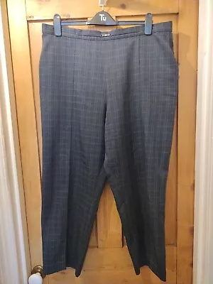 Women's Navy Checked Trousers Size 22 Short From M&s • £5