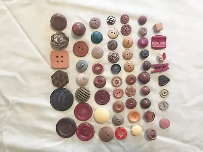 Vintage Wood Button Lot 60 Multicolor Designs 1 5/8 - 5/8  Sewing Clothes • $16.79