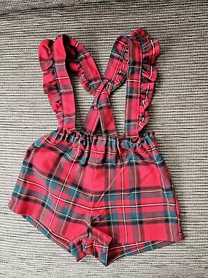 H&M Baby Girl Tartan Shorts With Straps 6- 9 Months • £7.99