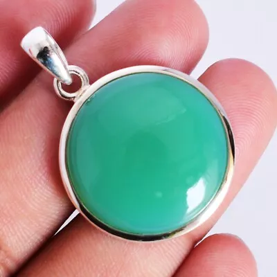 Round Chrysoprase Gemstone Pendant 925 Sterling Silver Vintage Inspired Jewelry • $125.80