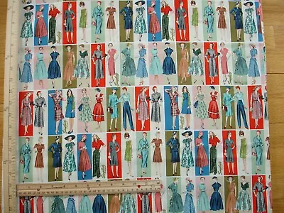 Retro 50's 60's Ladies Fashions Simplicity Vintage Cotton Quilt Fabric 1/2 Yd.   • $8.50