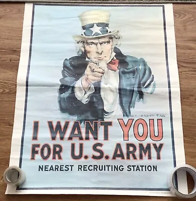 1975 Uncle Sam Poster I Want You For U.S. Army Nearest Recruiting Station 28x22 • $14.99