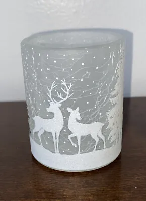 $19.99 • Buy Yankee Candle WONDERLAND Crackle Glass Votive Holder Deer Trees Glitter