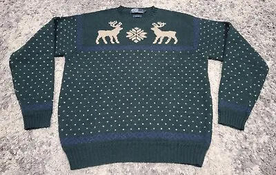 Vintage Polo Ralph Lauren Nordic Moose Deer 100% Wool Sweater Men Medium Green • $44.81