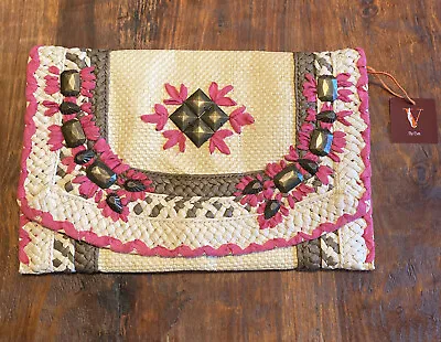 $15 • Buy V By Eva Embroidered Shoulder Bag NWT Pink With Metal Accents. Boho Beach Vibes