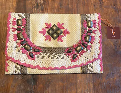 V By Eva Embroidered Shoulder Bag NWT Pink With Metal Accents Boho Beach Vibes • $14