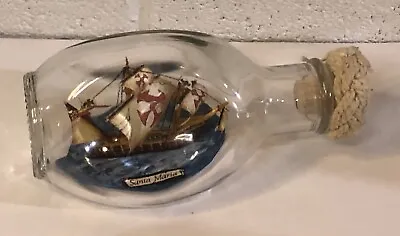 Small Vintage Santa Maria Ship In A Bottle Clipper Ship Nautical Shelf Decor • $13.45