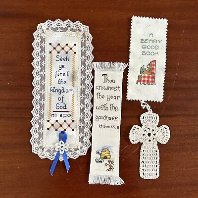 Vintage Bookmark Lot Of 4 Counted Cross Stitch Crochet Inspirational Scriptures • $15.99