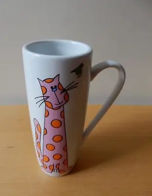 Mclaggan Smith Skinny Latte Mug Pink Cat W Orange Dots By Anji Allen 250 Ml. • £7.50