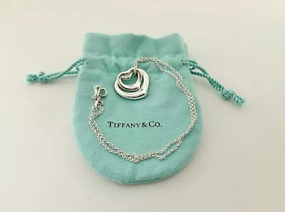 Tiffany & Co. Elsa Peretti Open Heart Necklace Sterling Silver Double Open Heart • $189