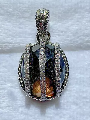 Judith Ripka 925 Sterling Silver Pendant Enhancer Smoky Quartz CZ • $124.99