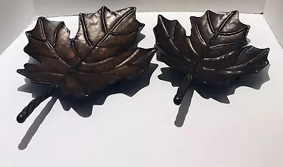 Maple Leaf Shaped Footed Display Trays Metal / Tin Brown Decorative Set Of 2 • $49.99