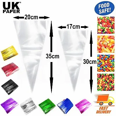 £1.99 • Buy Clear Cellophane Cello Cone Sweet Bags Large Candy Kids Party Favour Gift Treats
