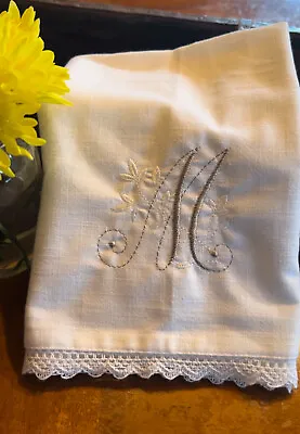 Monogrammed 100% Cotton Cloth Dinner Napkins With Mitered Corners & Laced Edges • $18