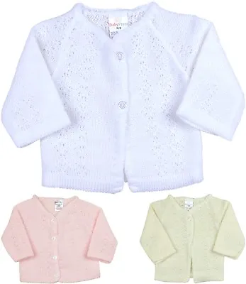 BabyPrem Baby Girls Clothes Knitted Pink White Cardigan Cardi Newborn - 0-3m • £5.99