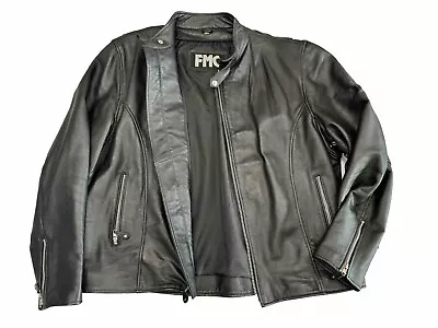 FMC Mens Leather Jacket Size 3XL Classic Black Motorcycle Premium Leather • $129.99