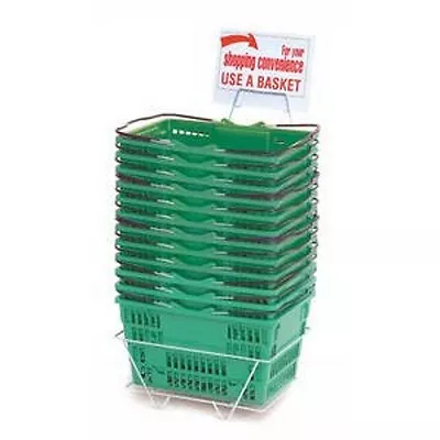 NEW 12 Standard Shopping Baskets - Chrome Handles - Metal Stand And Sign - Green • $111.13