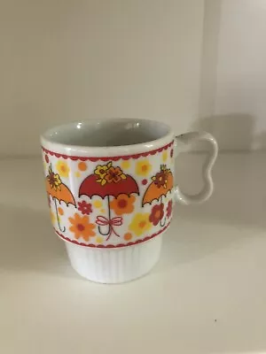 Retro Vintage Stackable Mug Cup With Umbrellas Floral Japan • $10