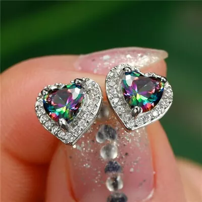 925 Sterling Silver Rainbow Mystical Fire Topaz New Fashion Charms Stud Earrings • $15.74