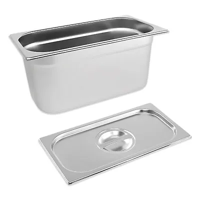 STAINLESS STEEL PAN POT GASTRONORM 1/3 CONTAINER WITH LID 150mm DEEP BAIN MARIE • £24.50