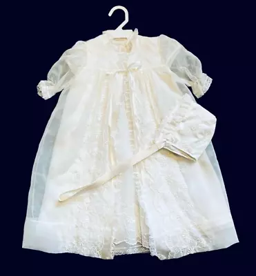 Vtg Madonna Haddad 4 Pc White Christening Set Slip Dress Coat Hat OS Infant Baby • $30