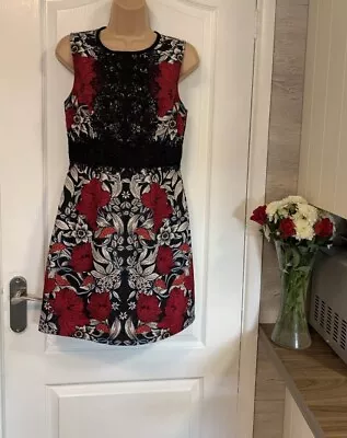 Warehouse Size 10 Red/Black Floral Lace Bodice Dress 🧡 • £1.99