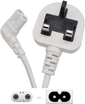 UK Plug To Figure 8 Cable/Lead -90 Degree/Right Angled- C7 Mains Power 13A White • £6.99