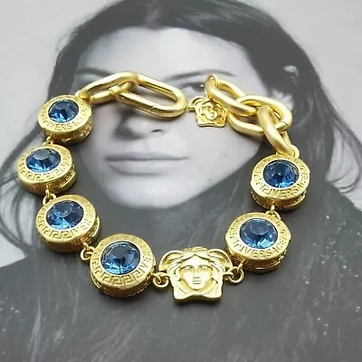 Gold Versace Blue Medusa Charm Bracelet • $2.25