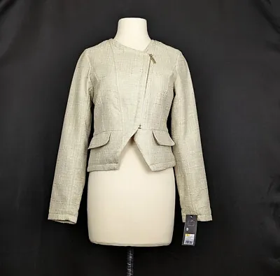 Mossimo Moto Jacket Cream Woven Textured Tweed Misses Size S New • $29.95