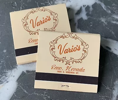 VARIO’S Restaurant Reno Nevada Collector Matchbooks Set Of 2 Reno History ~ • $10